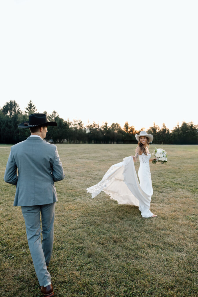 Bride and groom share a special moment outdoors