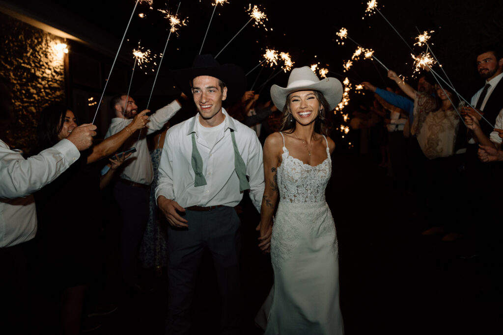 Bride and groom enjoy sparkler exit after wedding reception in Pennsylvania