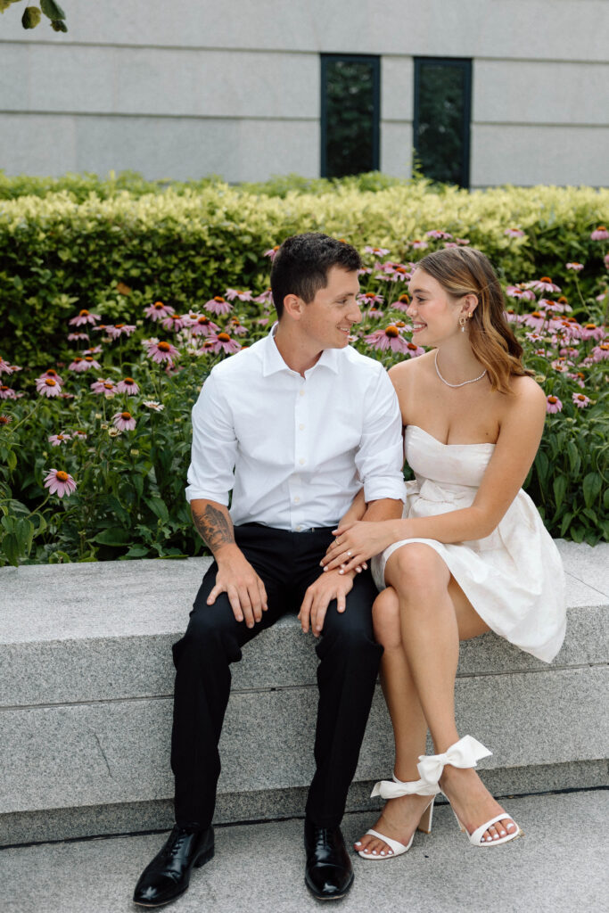 Pennsylvania couple smile and sit at the capitol building