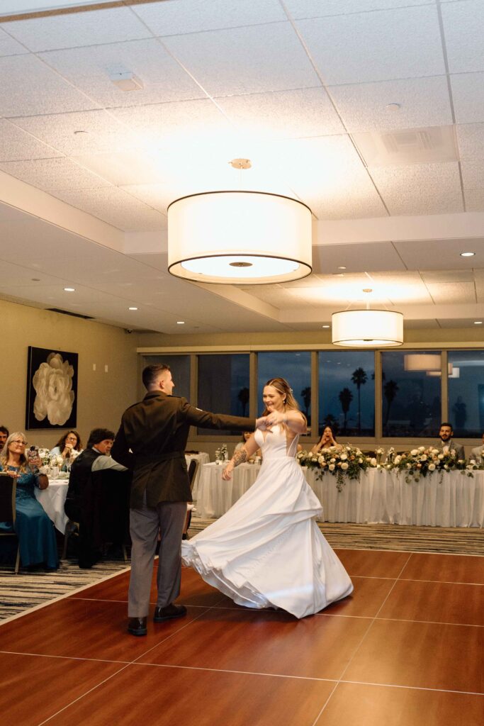 Bride and groom having their first dance after being married.