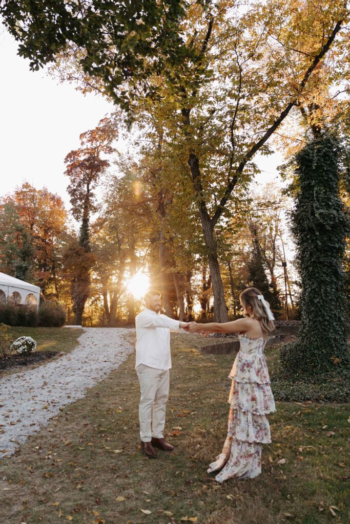 Couple dancing at sunset.