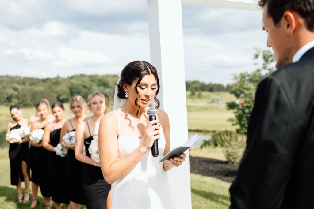 Bride giving her vows during the ceremony. 