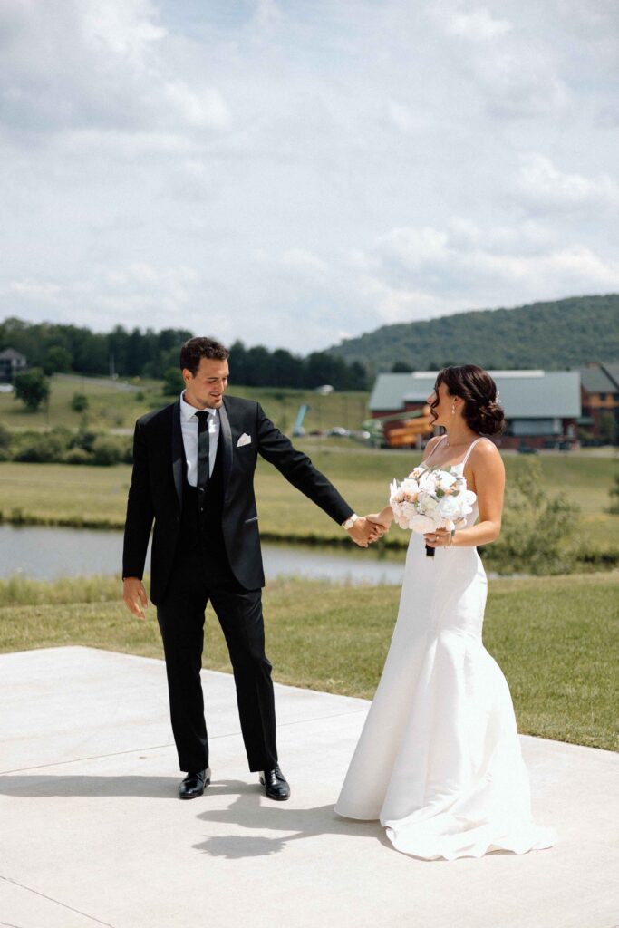 Groom taking in his bride for the first time during their first look.