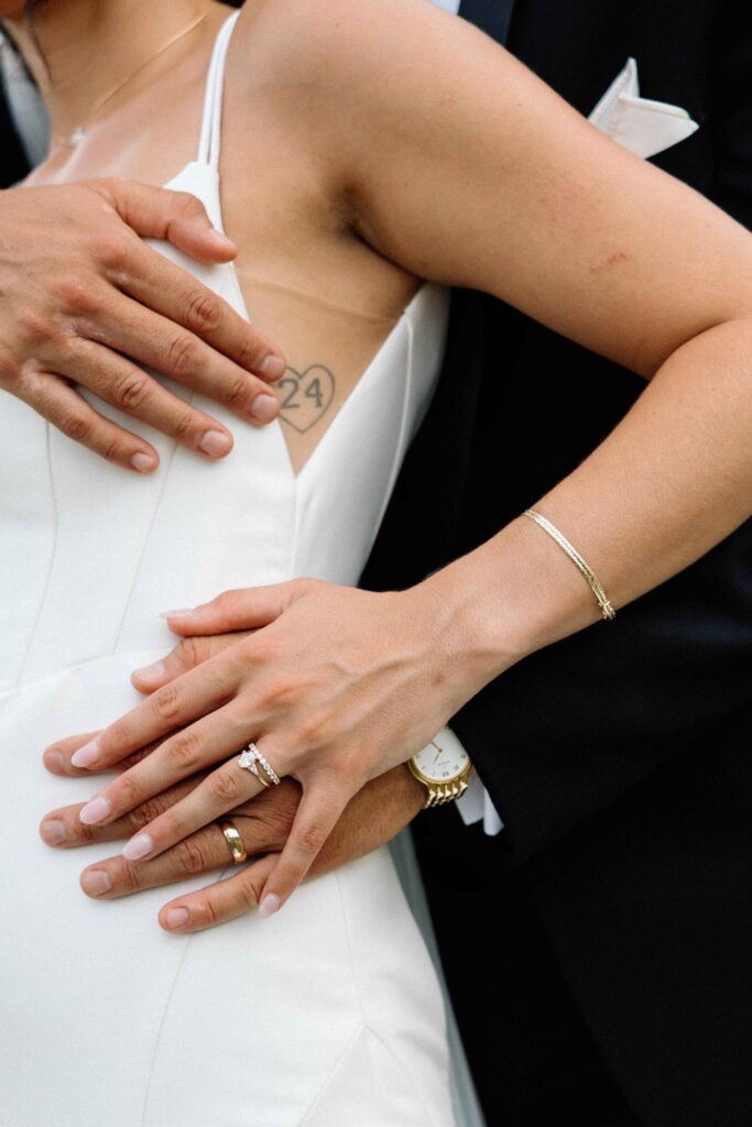 Close up of wedding rings and jewelry. 