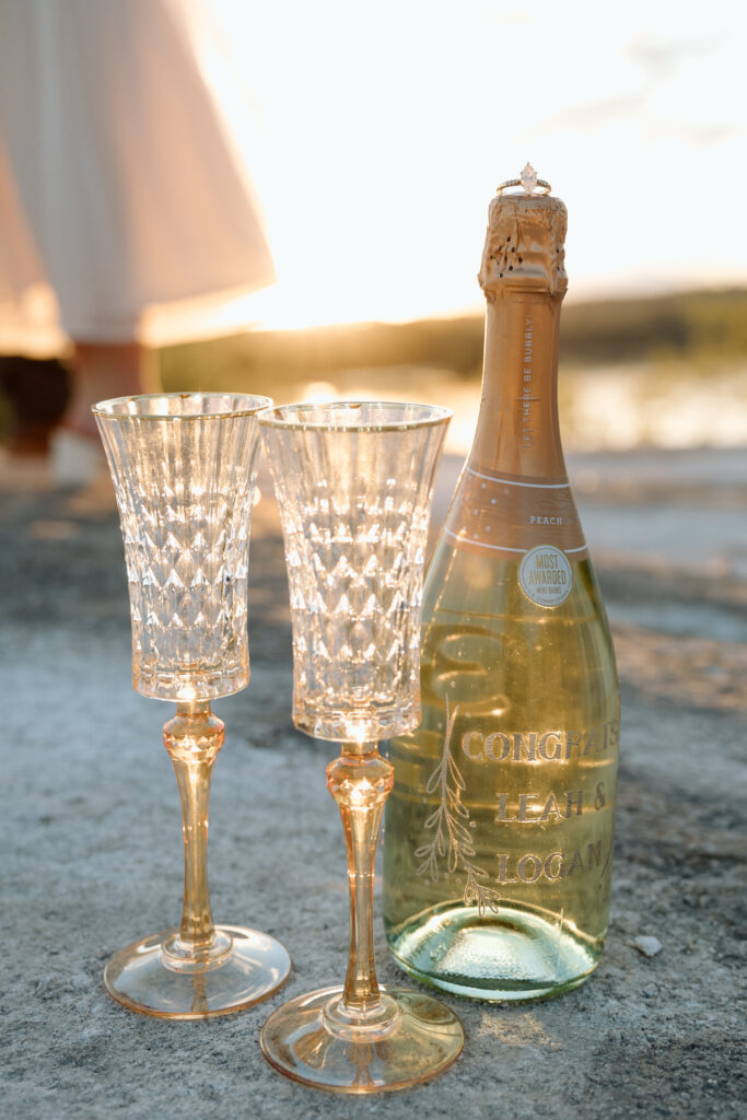 Custom champagne bottle and glass ware.