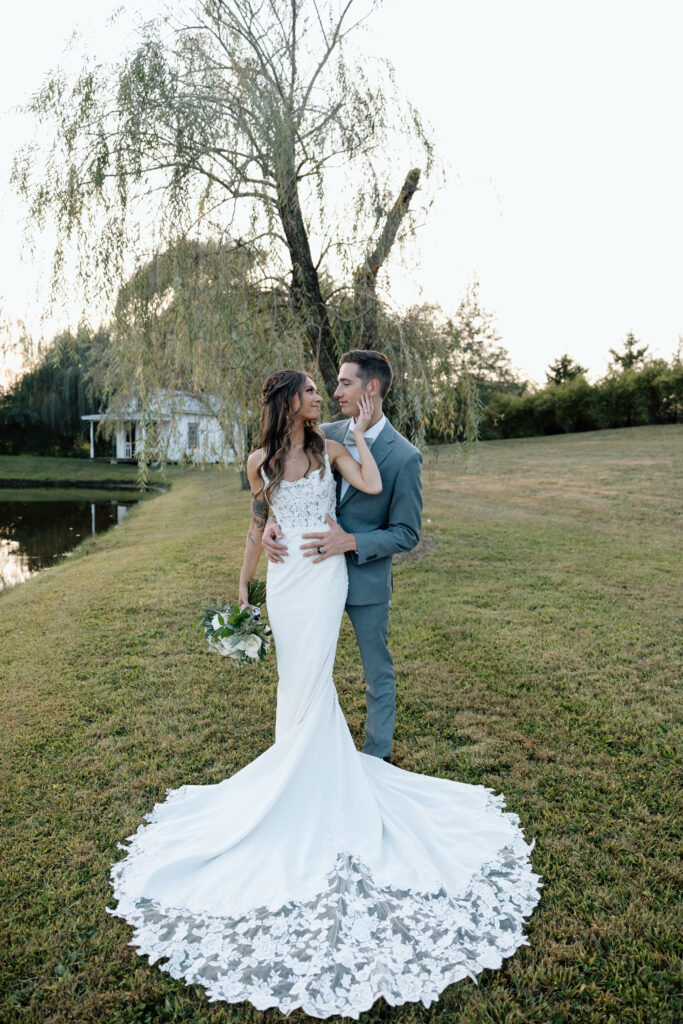 Newlyweds looking at one another in love. 